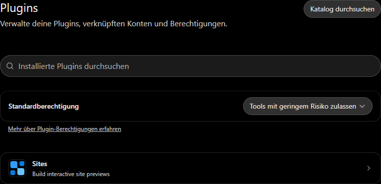 ChatGPT: Einstellungsseite Plugins mit Katalog durchsuchen